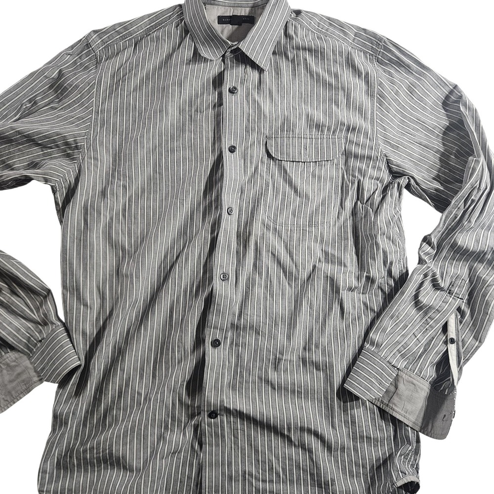 Banana Republic Shirt Mens Large Gray Striped Long Sleeve Button Front‎ Office